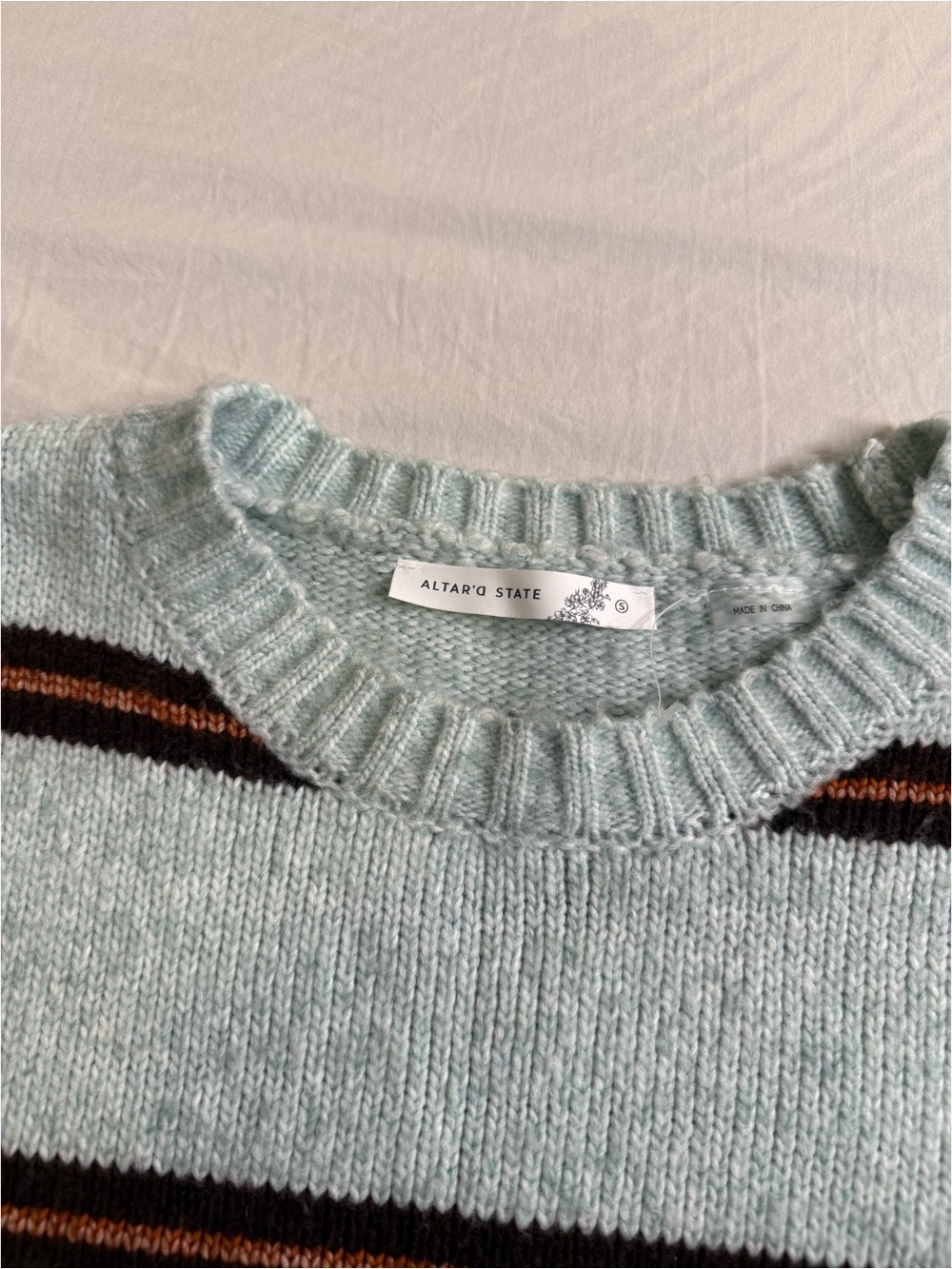 Striped Crewneck Sweater in Light Mint and Brown - Picture 4 of 5